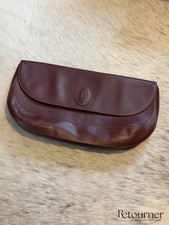 Cartier Leather Burgundy Maroon Clutch Bag Logo Lining Logo Embossed Front Flap