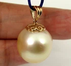 GIGANTIC 16.7 x 17.6mm Champagne South Sea Pearl Pendant, 14K Solid Gold #P5380