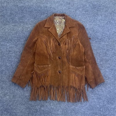 Vintage Ms. Pioneer Wear Western Fringe Button Front Jacket Brown  Women s 14
