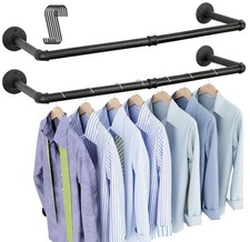 Industrial Pipe Clothes Rack Wall Mounted Set of 2, 38.4 inches Heavy Duty Ir...