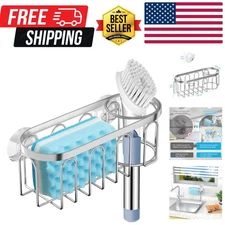 Compact Suction Cup Sponge Holder - Hygienic Kitchen Sink Organizer in Silver