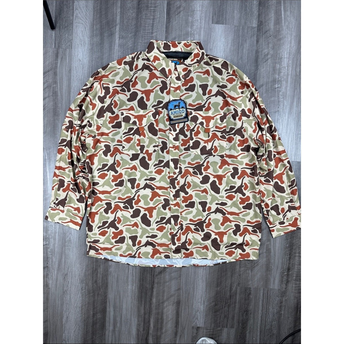Texas Longhorns Amigo Provisions Camo Vented Long Sleeve Button Down - 2XL View 2