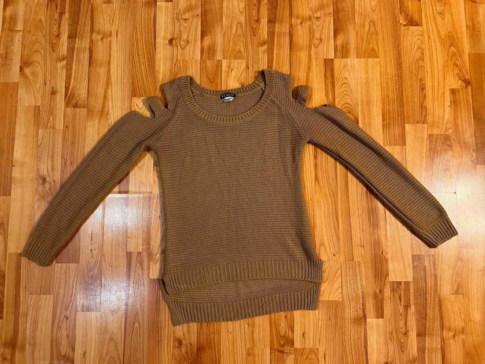 Venus Tan Knit cold shoulder Sweater Size S