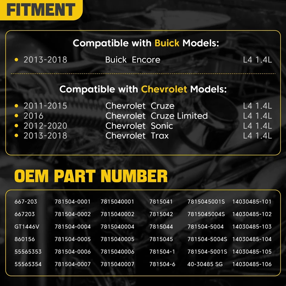 Complete Turbo Turbocharger & Kit for Chevy Cruze Sonic Trax & Buick Encore 1.4L - Изображение 2 из 4