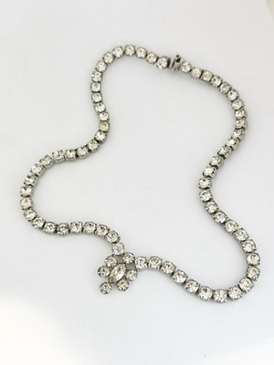 Vntg GARNE JEWELRY Rhinestone Choker Necklace 15.5'' Clear Prong Set STATEMENT