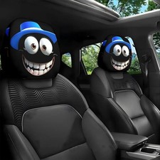 2pcs Durable Polyester Cartoon Print Car Headrest covers Black with White CE