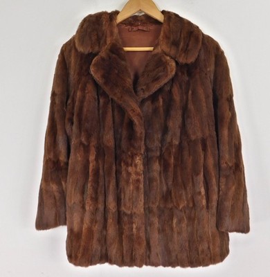 Vintage brauner Echtpelzmantel Größe 12/14 mittellang klassische Nerzjacke