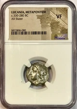 HN-1589 330-280 BC Lucania Metapontum Ancient Greek Silver Stater Griffin NGC VF