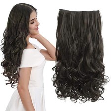 20" Curly Wave Hair Extensions Synthetic Clip In 1-Pack Black Brown NEW