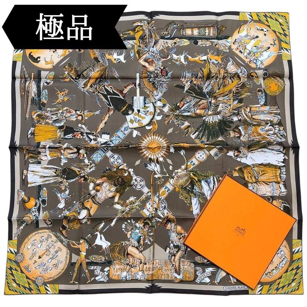 HERMES Carre 90 Les Danses des Indiens Silk Scarf (Kermit Oliver