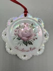 Fenton Glass White Iridescent Snowflake Floral Christmas Rose Ornament