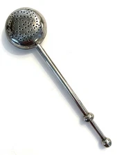 Vintage 7” Silver-Plated Tea Infuser/Strainer Spring-action Ball Top Plunger