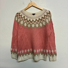 Vintage Talbots Jumper Womens L Pink Icelandic Nordic Fair Isle Pattern Knit