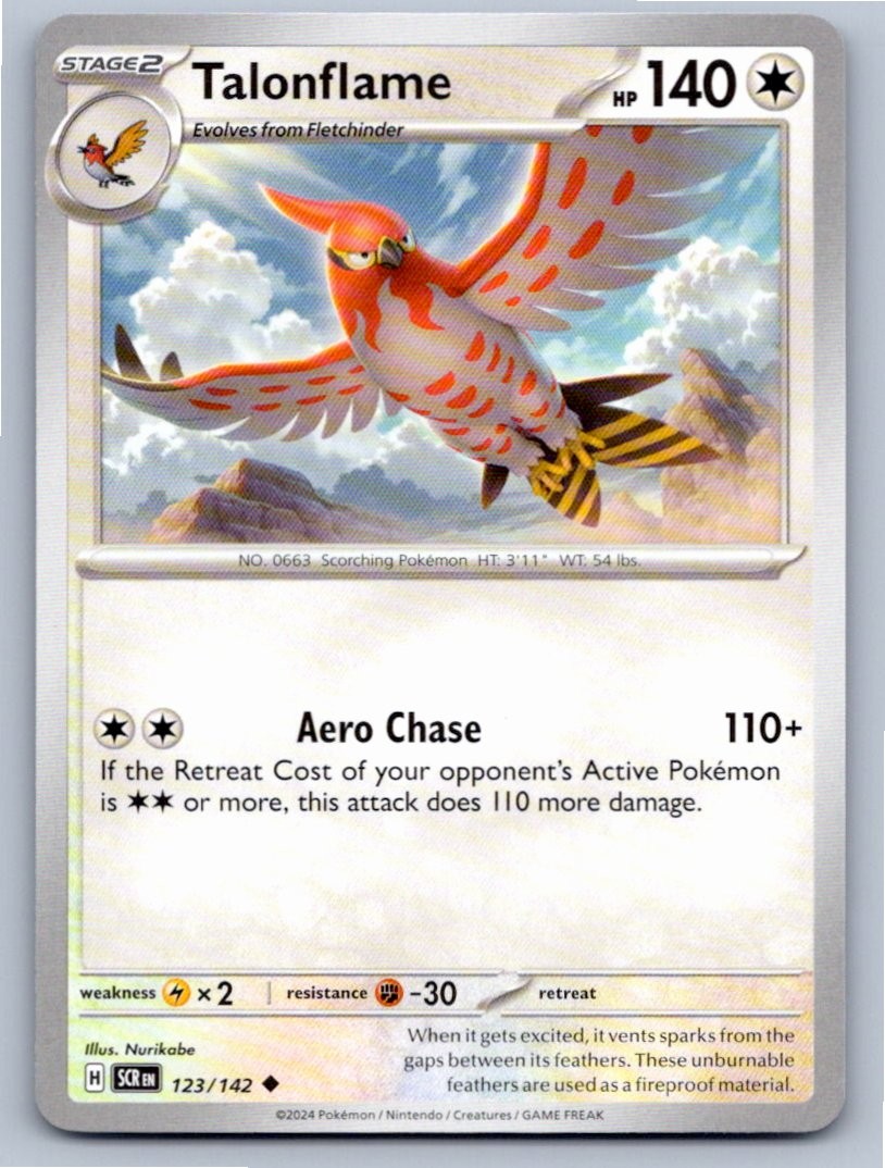 2024 POKEMON TALONFLAME STELLAR CROWN 123/142 UNCOMMON NM A13546 FREE S&H