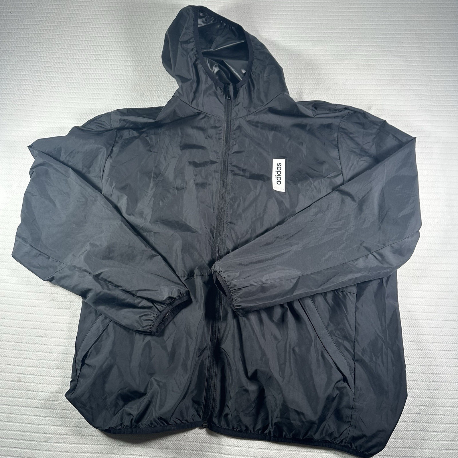 Adidas Windbreaker Jacket Men’s XL Black Hooded Full Zip