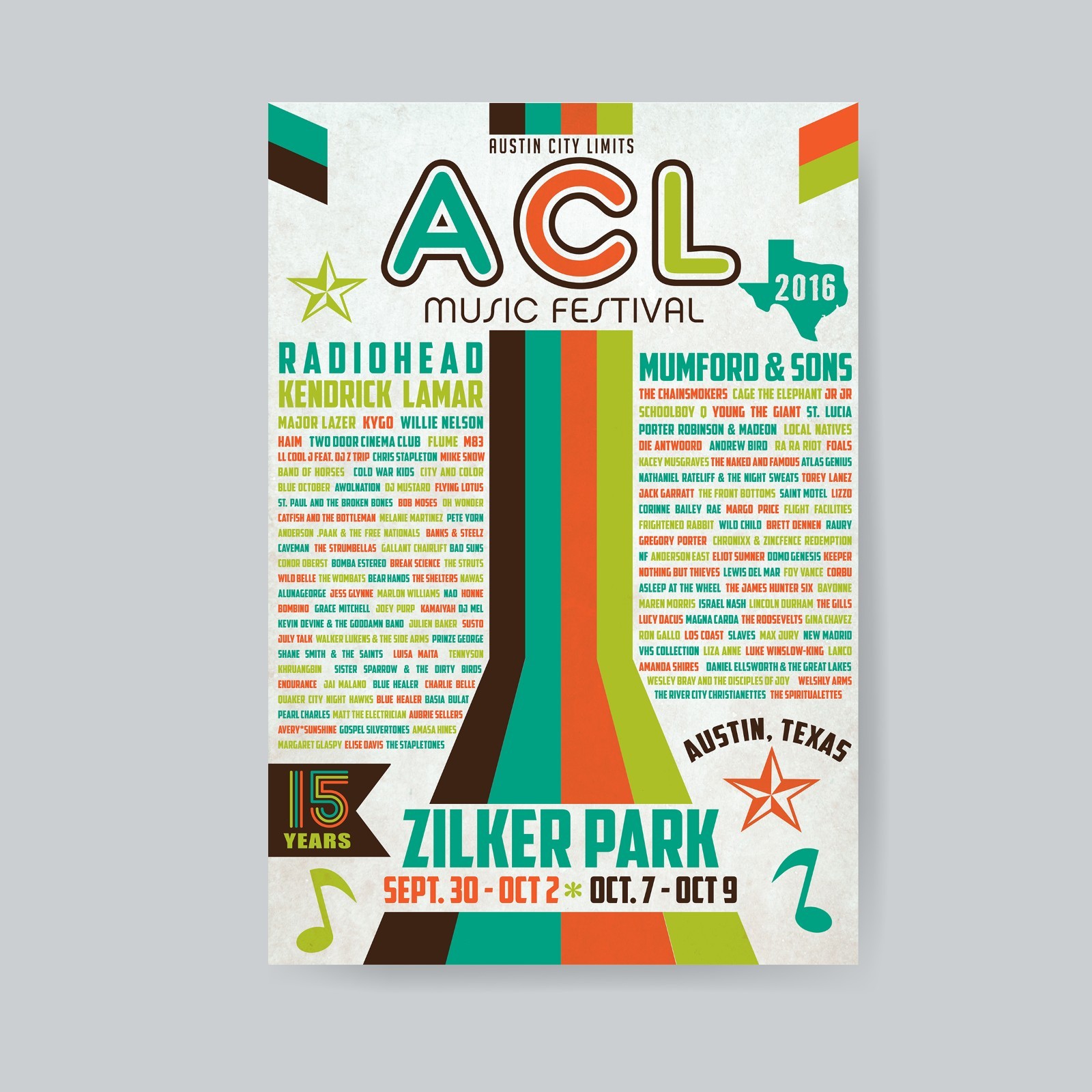 2016 Acl Austin City Limits Music Festival Concert Poster 13x19