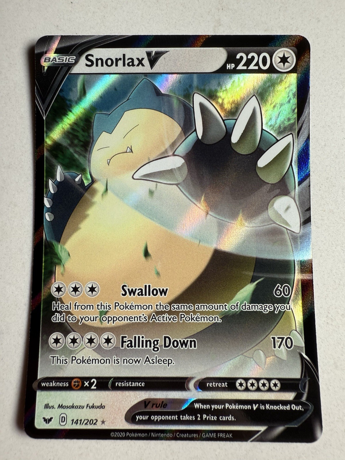 Snorlax V - 141/202 - Pokemon Sword & Shield Base Set Ultra Rare Card NM