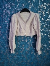 LoveShackFancy Cardigan Pearl Embellished-Button Closure-Size XS-Cream