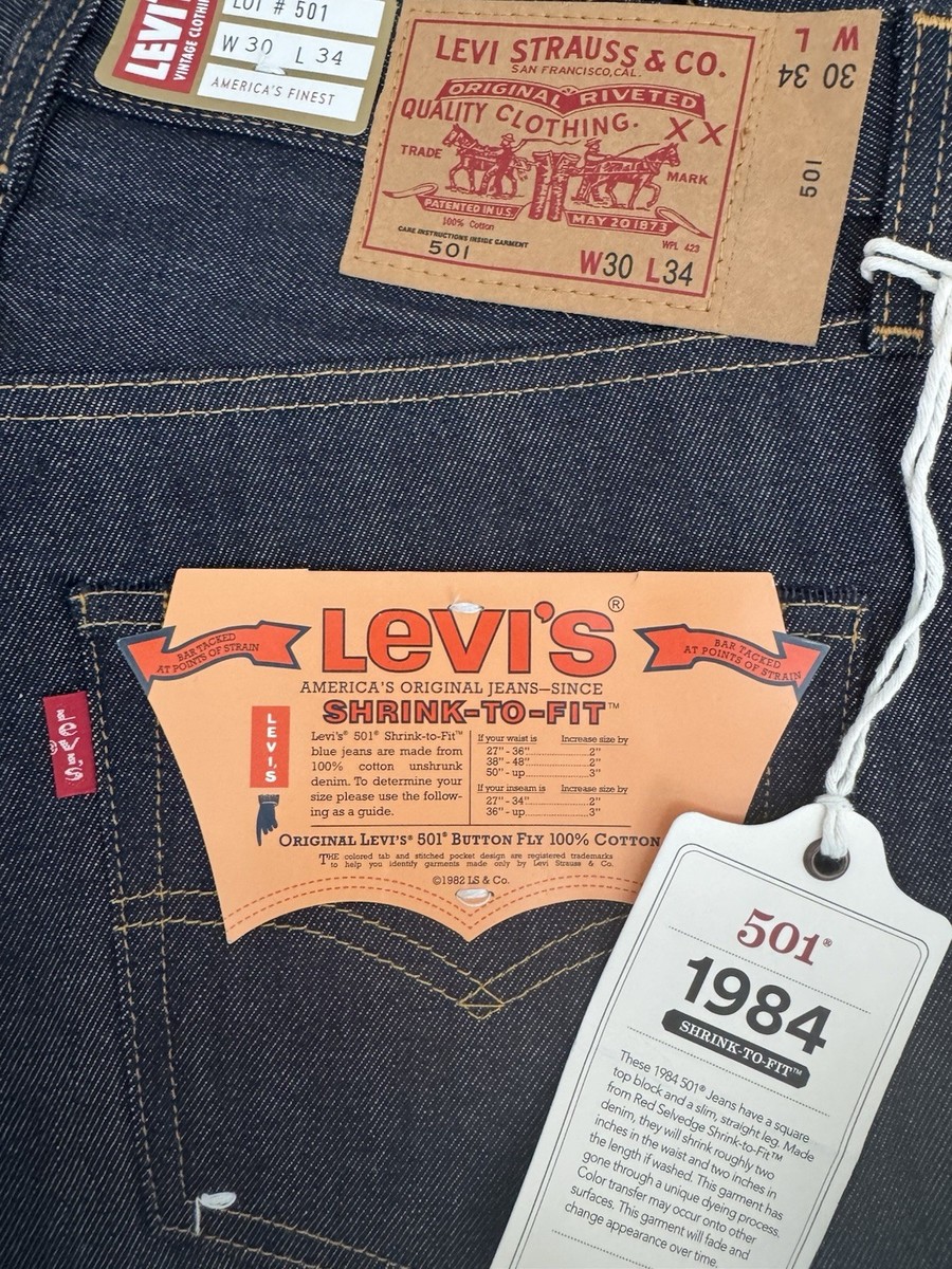 NWT 1984 LEVI'S 501 VINTAGE CLOTHING LVC Rigid SELVEDGE Blue Denim