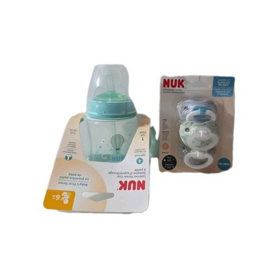NUK Learner Straw Cup 5oz + 3 Orthodontic Pacifiers 18 36m Set Baby Spill-Proof 