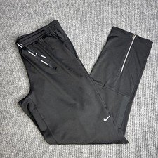 Nike Running Track Pants Joggers Black Straight Leg Zip Pockets/Ankles Sz Medium
