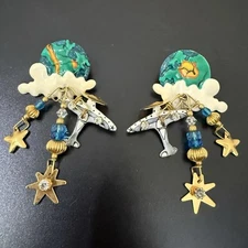Rare Vintage Lunch at The Ritz WORLD TRAVELER Globe Airplane Cloud Earrings 18g.