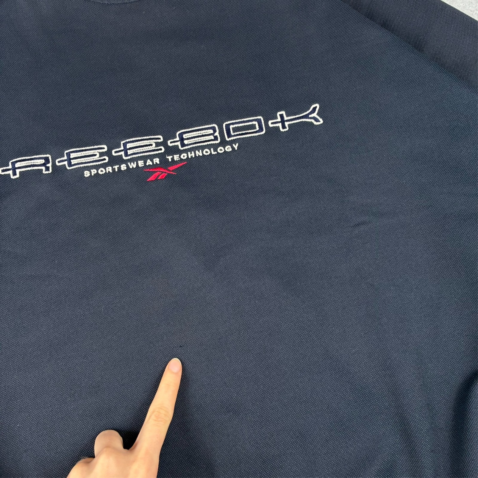 Vintage Reebok Technology 2000's Navy Blue Spellout Waffle Size Small Sweatshirt image 7