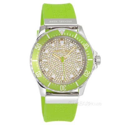 Michael Kors Oversize Everest Womens Pave Crystal Watch Lime Green