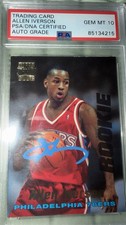 Allen Iverson 1996-97 Topps Stadium Club Autograph Rookie Card #R1 PSA 10 RC HOF. rookie card picture
