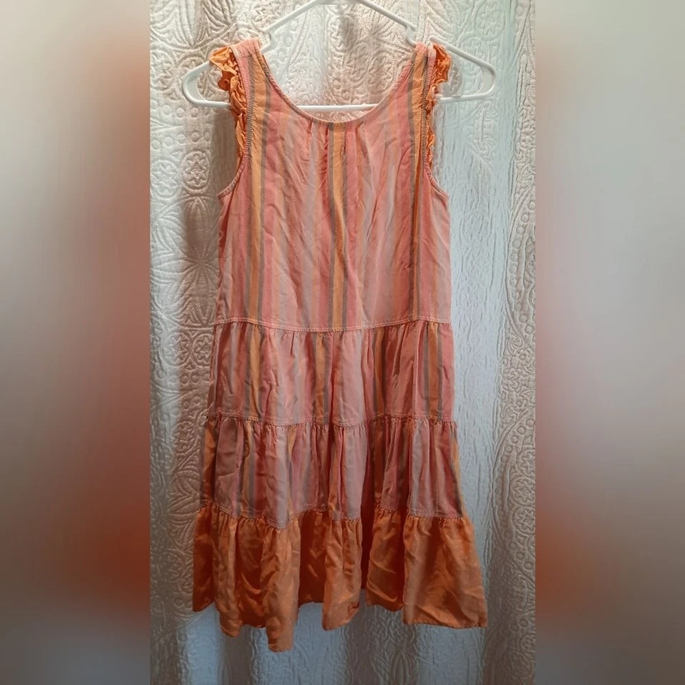 Matilda Jane Dress Girls 10 Orange Pink Stripes Polka Dot Sleeveless Ruffle - Image 2 of 4