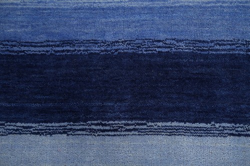 Handmade Blue Wool Rug Stripe Modern Gabbeh Runner Rug 3x10 Ft Hallway Carpet - Picture 9 of 18