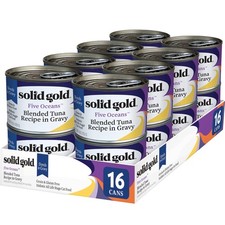 Solid Gold Wet Cat Food Shreds in Gravy - Real Tuna, Grain-Free - 16 Cans