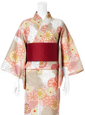 Japanese Yukata Set Women Cotton Kimono Summer Festival "Chrysanthemum Peony"