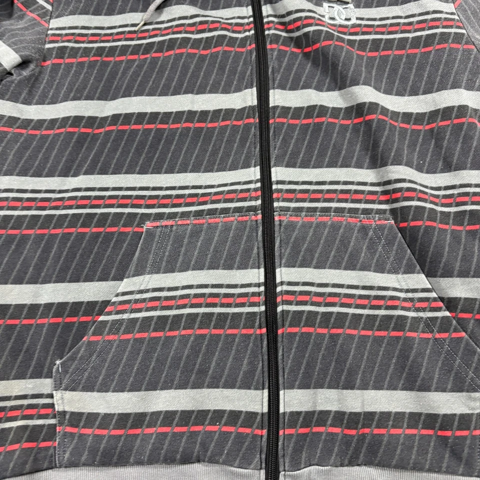 DC Shoes Mens Sherpa Lined Zip Hoodie Large Gray Red Stripe Skate Streetwear - Image 2 of 4