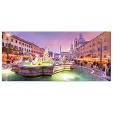 Lupia Quadro su Tela Canvas DEEP 65X143 ROMA - PIAZZA NAVONA FONTANA NETTUNO