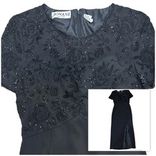 Jovani Size 6 Black Vintage Beaded Short Sleeve Round Neck Mother of Bride EUC