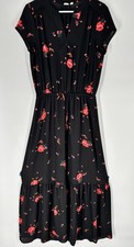 Gap Womens Floral Tiered Maxi Dress Sz Tall S Black Dark Romantic Flowy Boho