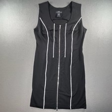 Midnight Velvet Women Dress Rayon Blend M Black Contrast Stitch Zip Front Cyber