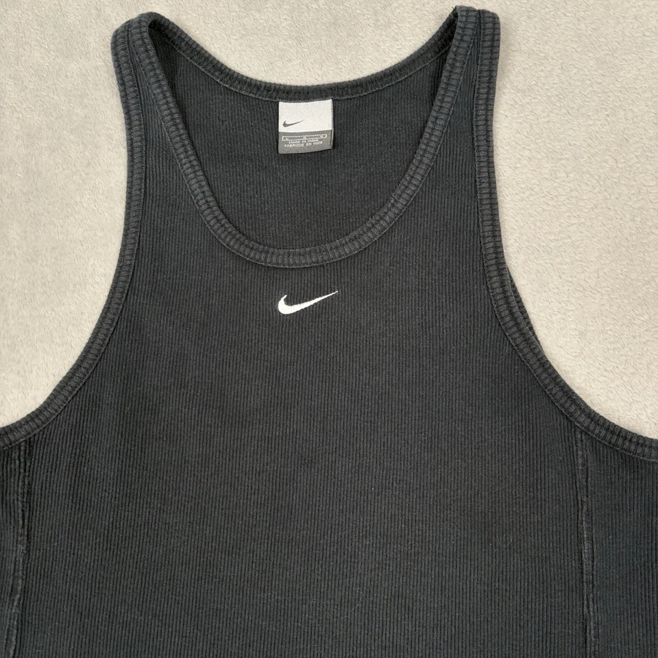Camiseta sin mangas de baloncesto vintage Nike Center Swoosh para hombre L negra Y2K descolorida rara Foto 3 de 4