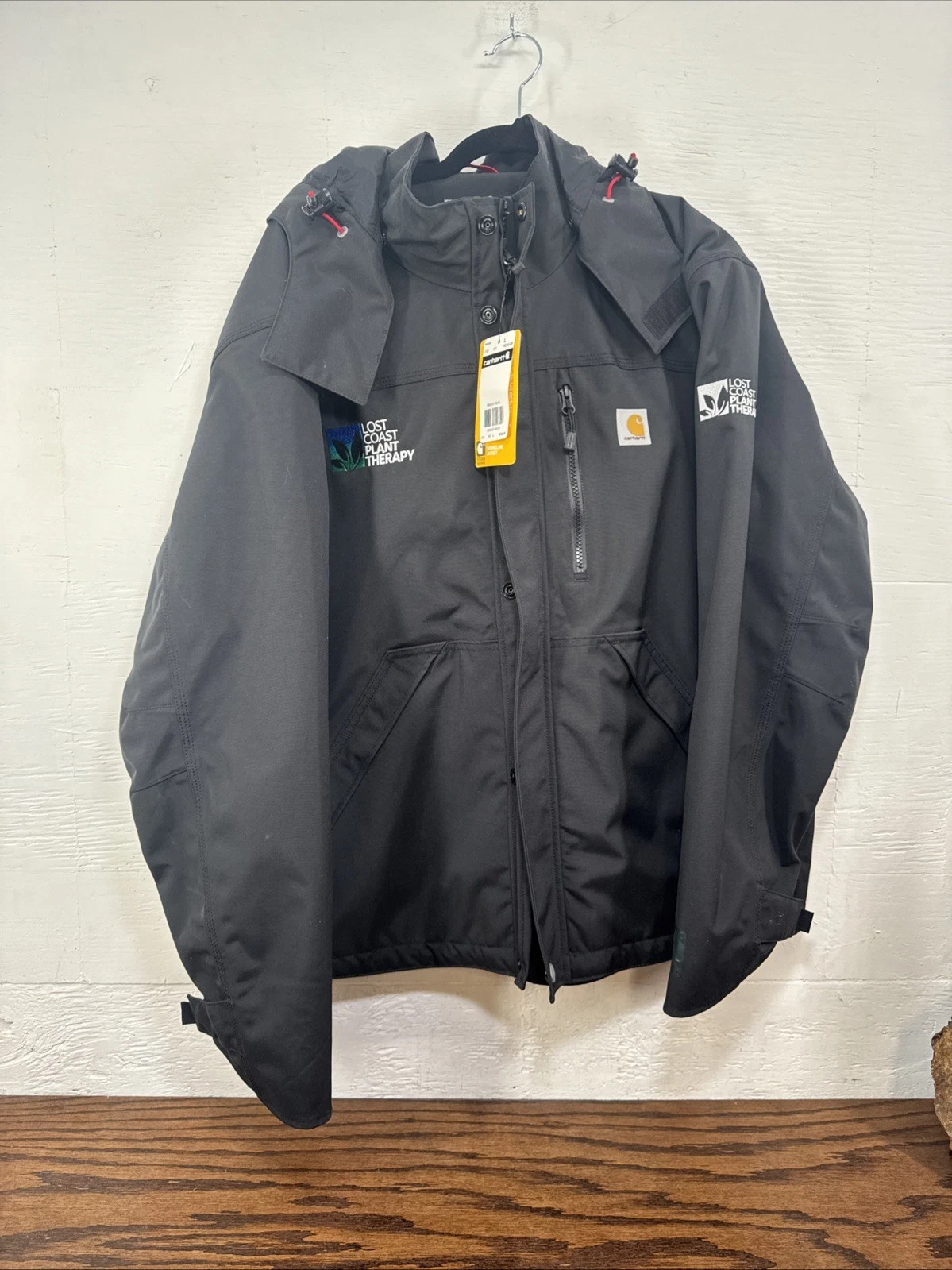 Carhartt Jacket Mens Large Black Storm Defender Shoreline Hooded Rain Waterproof