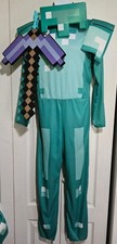 Minecraft Armor Costume Kids 10-12 Pixelated Pickaxe Axe Steve Alex Helmet Mask