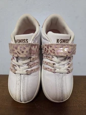 K-Swiss Youth 9 White Slip On Sneaker With Pink Animal Print Trim