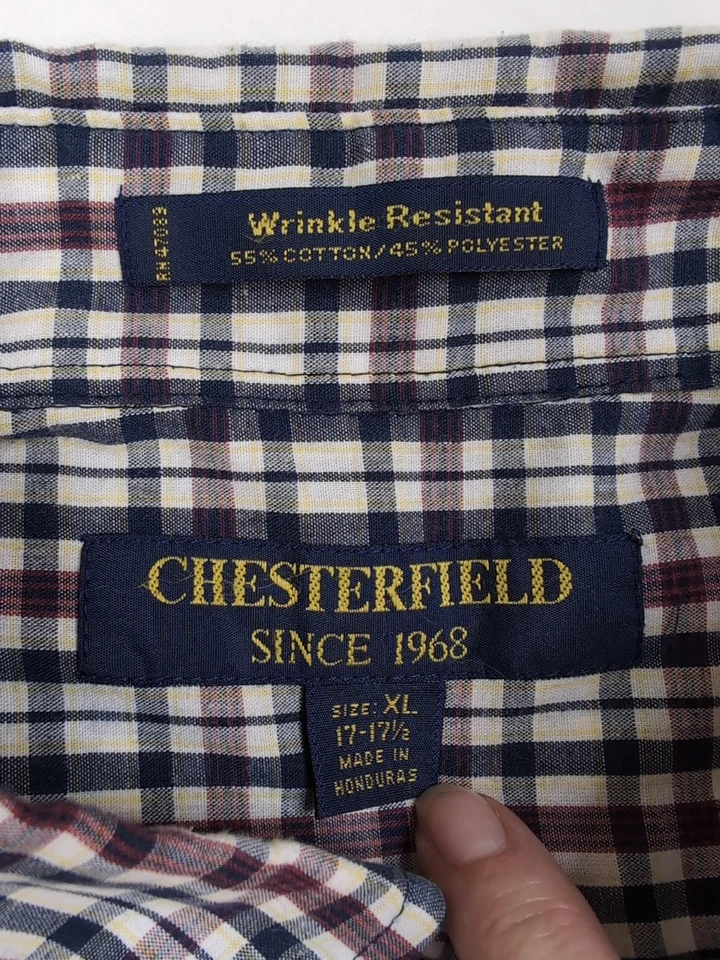 Camisa para hombre Chesterfield XL manga corta cuello abotonada, negra/multi cuadros Foto 2 de 4