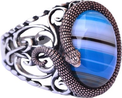 KAMBO 925 Sterling Silver Men's Ring Natural Agate Handmade Turkey