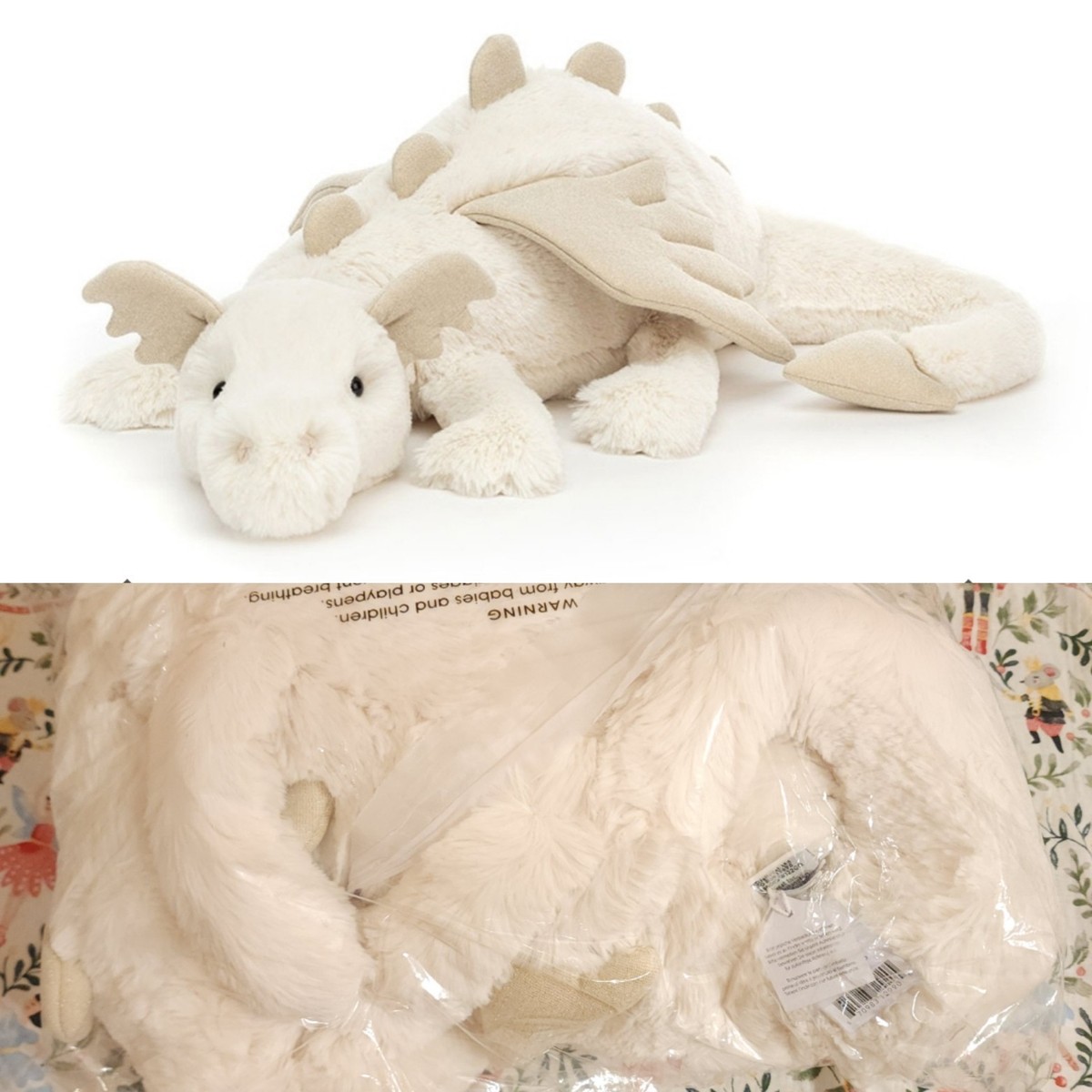 NEW UNOPENED Jellycat Huge Snow Dragon Ivory USA Seller, Smoke