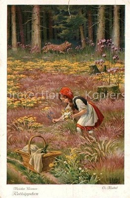 Fairy tales Little Red Riding Hood Brother Grimm artist card O. Kubel 