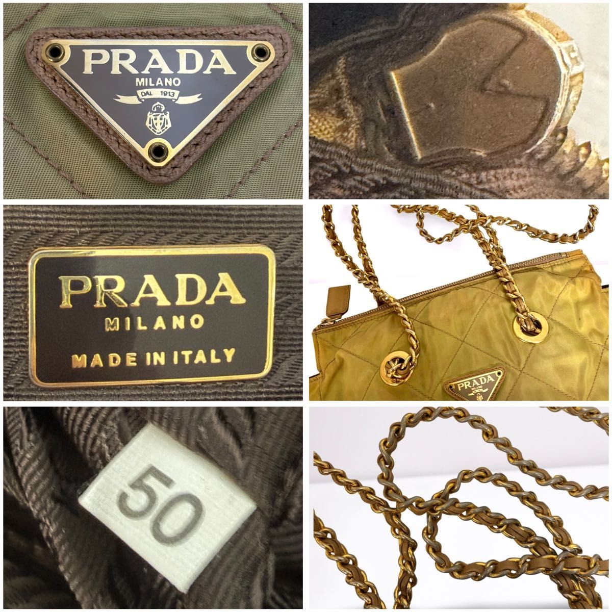 PRADA Quilted Nylon Chain Shoulder Bag Khaki Gold Beige USED from Japan #SA thumbnail 10
