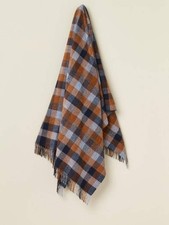 Merino Lambswool Throw Blanket - Patchwork Blue/Orange - Made in England