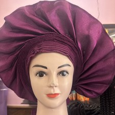 Autogele Only Aso-Oke African Headtie Auto Gele, Ready Made Gele, Purple ,