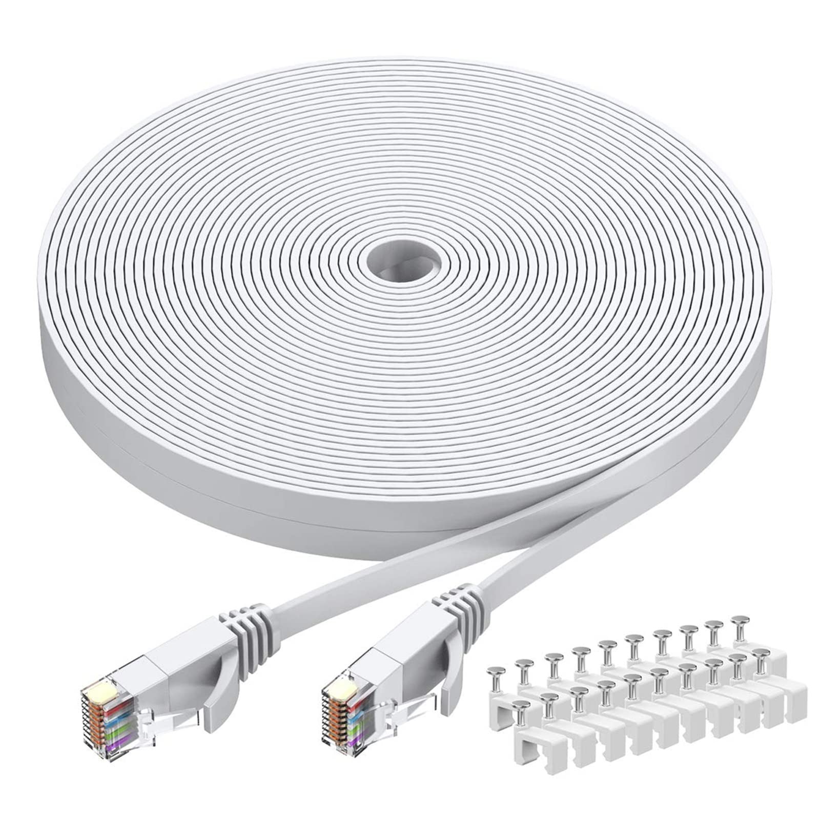 Cat6 Ethernet Cable 40 FT White, Cat-6 Flat RJ45 Computer Internet LAN Network E-image